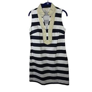 STS Sail to Sable Navy White Gold Nautical Sleeveless Shift Dress Size Medium